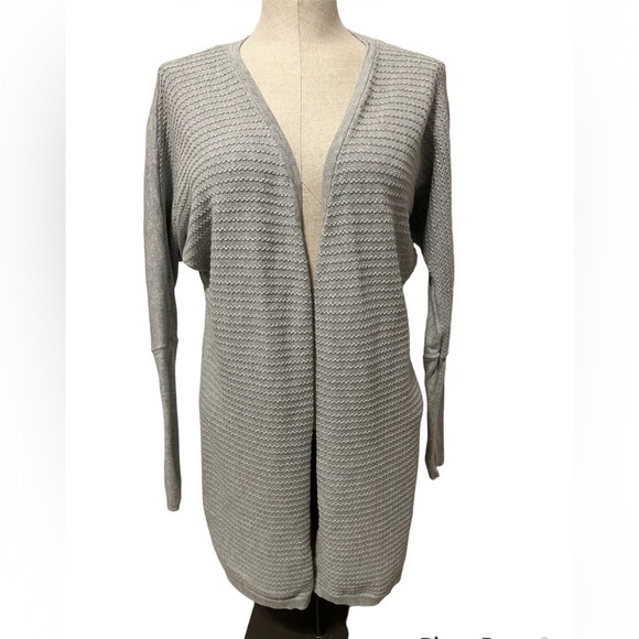 Tahari Gray Open Front Cardigan Cotton Cashmere Blend Large - Picture 1 of 6